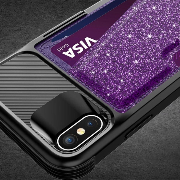 iPhone XS magneettinen absorptio glitteröity nahkainen suojakotelo - Violetti Purple