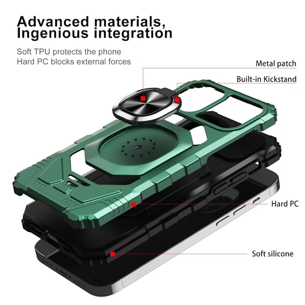 Slidstærkt cover i hård plast med blød inderside og kickstand til iPhone 12 - Midnight Green Green