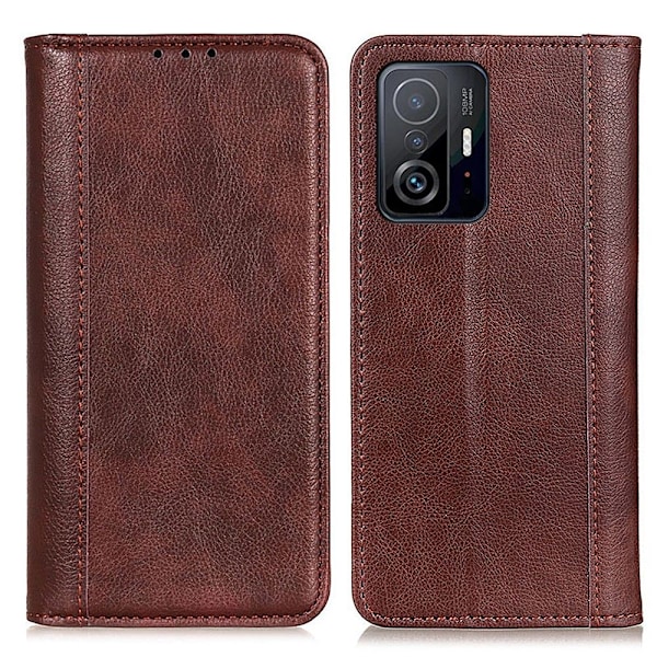 Äkta läder Xiaomi 11T / Xiaomi 11T Pro fodral med magnetisk stängning Brun