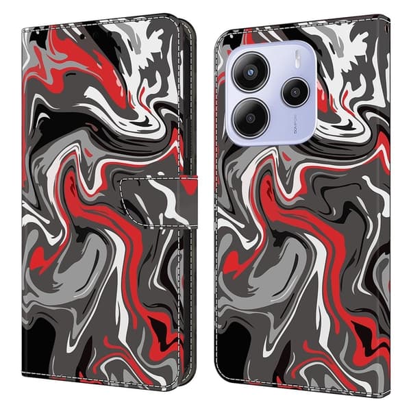 Xiaomi Redmi Note 14 5G Plånboksfodral Mönster Tryck Stativ Läder Flip Telefonskal - Stenstruktur Röd