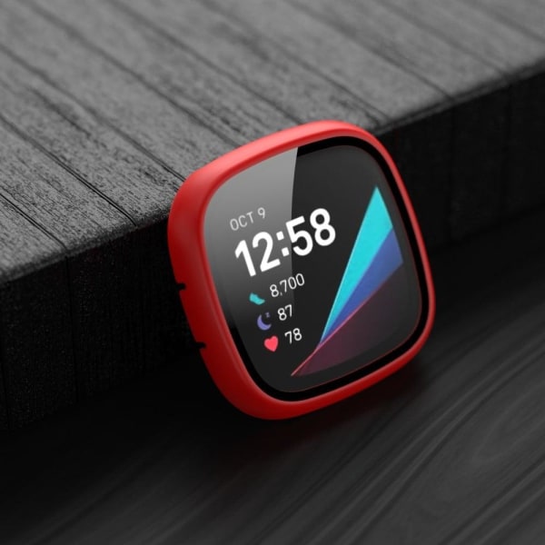 Fitbit Sense / Versa 3 mat hårdt cover med hærdet glas - Rød Red