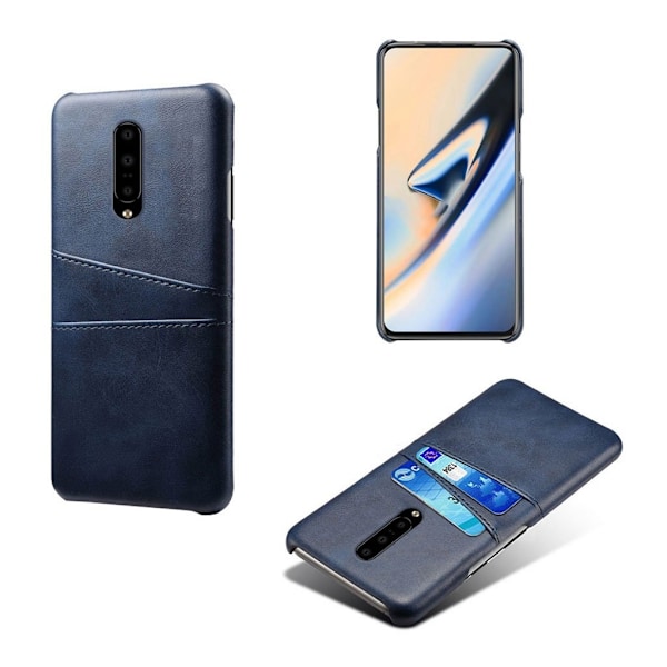 OnePlus 7 Pro dobbelt kortholder læder etui - Mørkeblå Blue