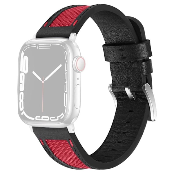 Apple Watch Series 8 (45mm) / Watch Ultra nylon med klockarmband i koskinn - Röd / Silverspänne Röd