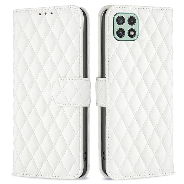 Matt Samsung Galaxy A22 5G fodral med rombmönster - Vit Vit