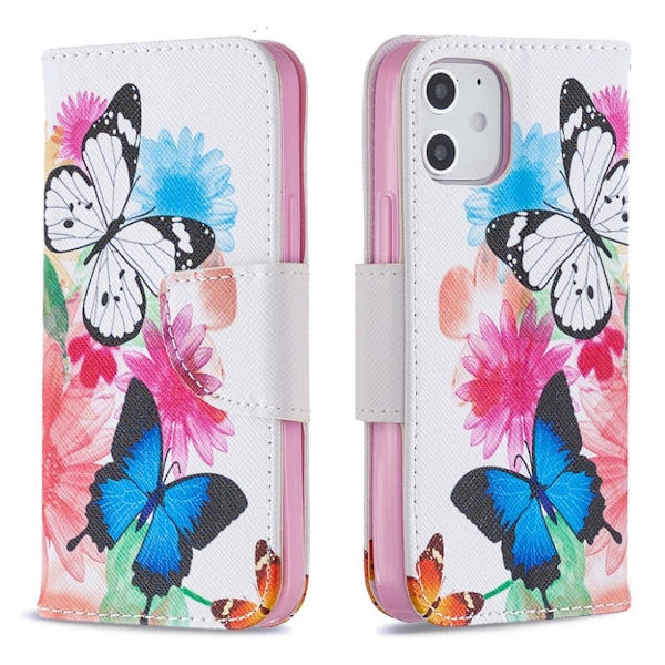 Wonderland iPhone 12 Mini flip etui - Levende Sommerfugle Multicolor