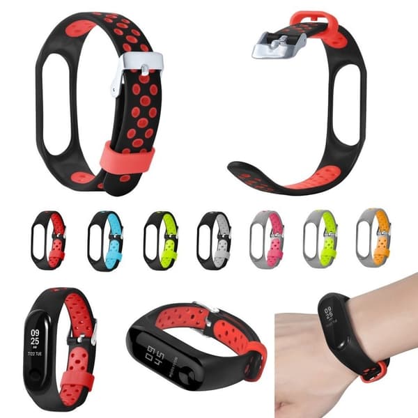 Xiaomi Mi Smart Band 4 tofarvet silikone Urrem - Sort / Rød Black