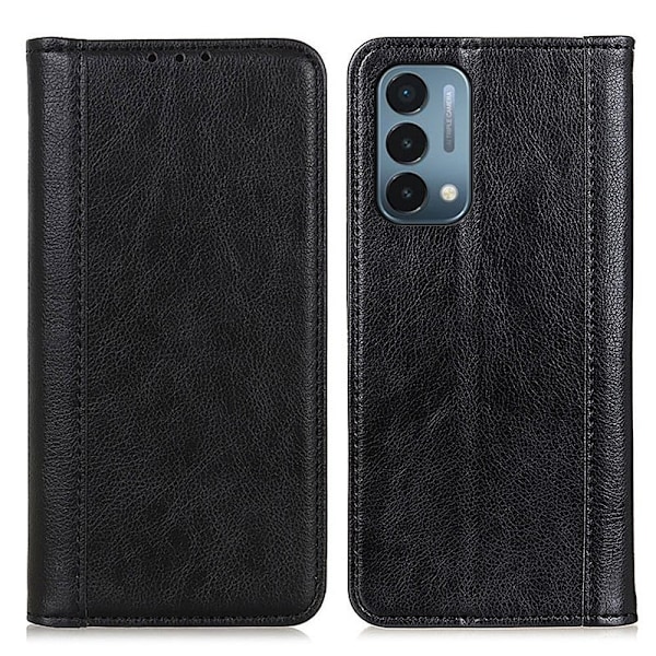 OnePlus Nord N200 5G ægte læderetui med magnetisk lukning - Sort Black