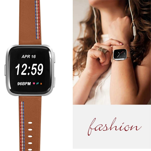 Fitbit Versa 2 / Versa Lite Cowhide læder urrem med syninger - Brun Brown