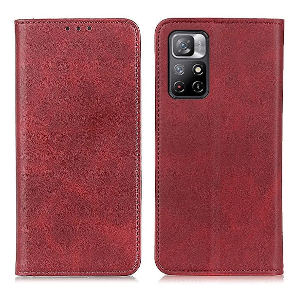 Flip Etui med Pung i Ægte Læder til Xiaomi Redmi Note 11T 5G / Note 11s 5g - Rød Red