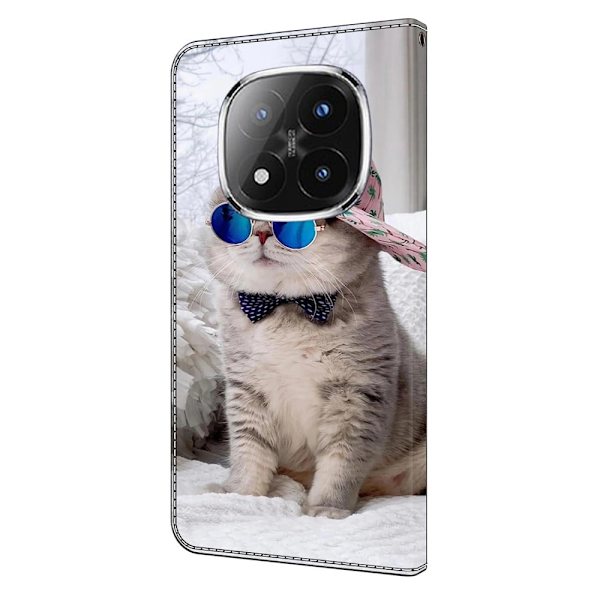 Xiaomi Redmi Note 14 Pro 4G plånboksfodral mönster tryckning stativ läder flip telefonskydd - Hattkatt Silvergrå