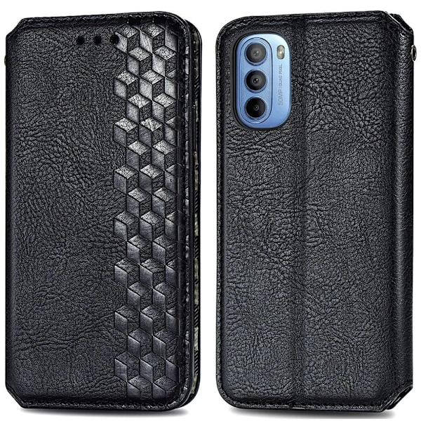 Læder Etui med A Stilfuldt Rhombus Tryk til Motorola Moto G41 - Sort Black