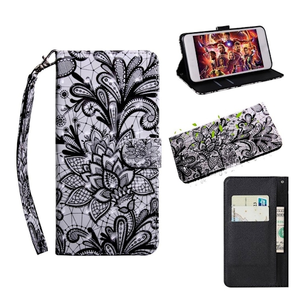Samsung Galaxy A9 (2018) lys spot læder flip etui - Lace Blomst Black