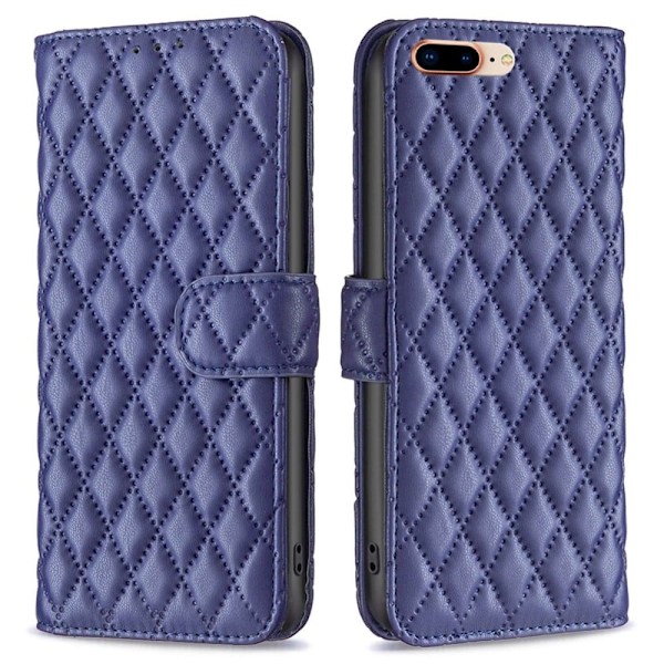 Rombemønster, matt flip-deksel for iPhone 7 Plus - Blå Blue
