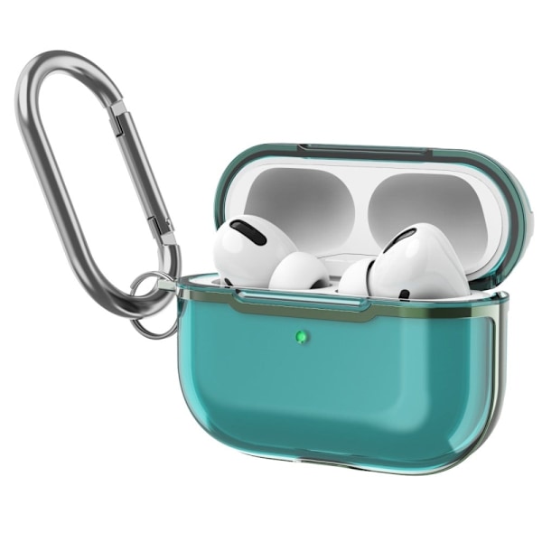 AirPods Pro 2 genomskinligt fodral med karbinhake - Transparent Grön / Grön Grön
