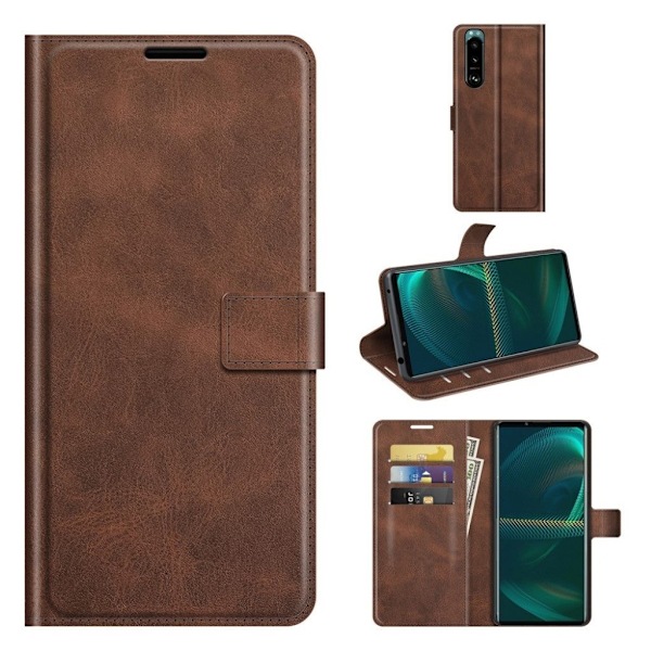 Wallet-style Læder Etui til Sony Xperia 5 Iii - Kaffe Brown