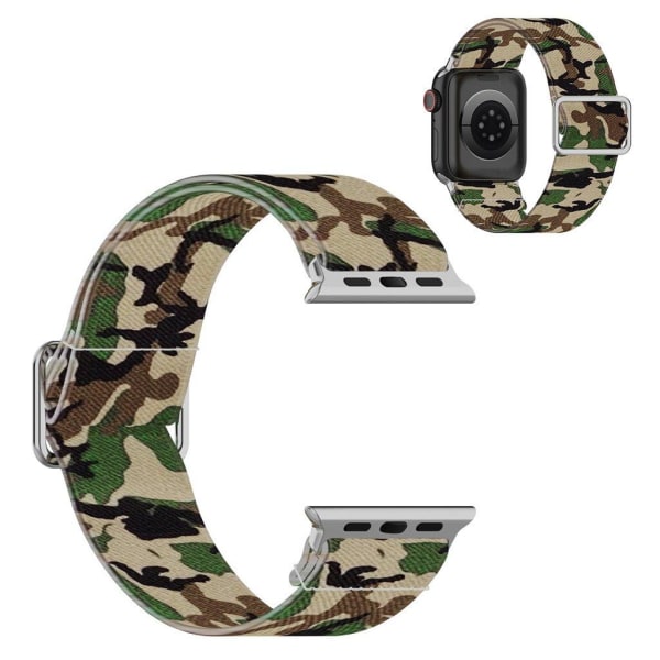 Apple Watch Series 6 / 5 44mm elastisk nylonmønstret urrem - Camouflage Grøn Green