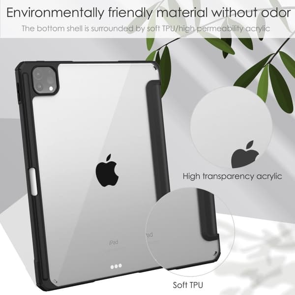 iPad Pro 11 (2021) läpinäkyvä TPU + PU nahkakotelo - Musta Black
