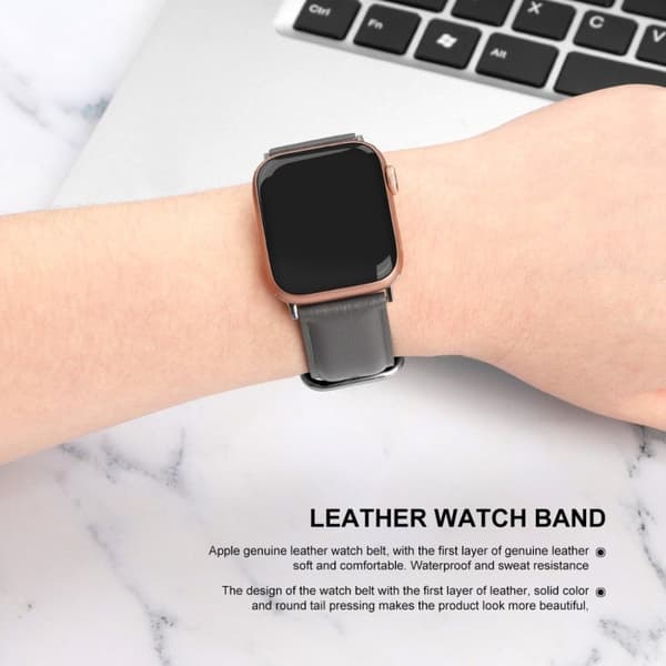 Apple Watch Series 5 40mm äkta läder klockarmband - grå Silvergrå
