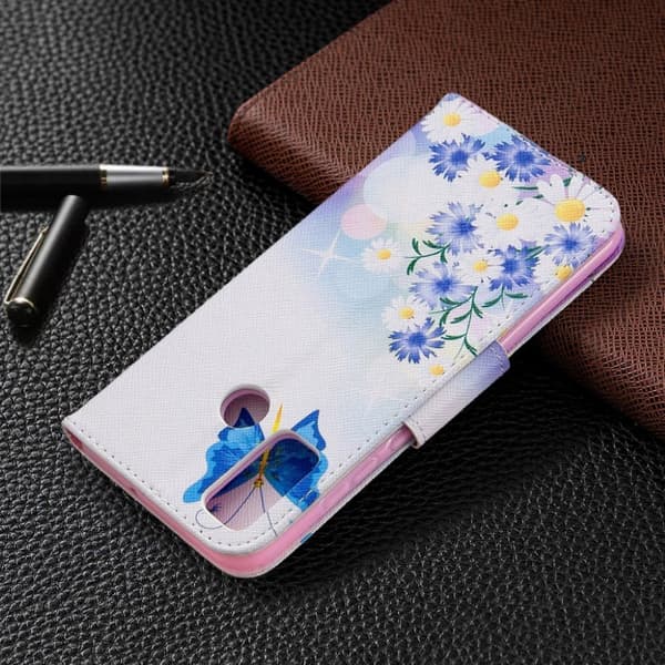 Wonderland Huawei P Smart 2020 flip-etui - Blå Sommerfugl Og Blomster Multicolor