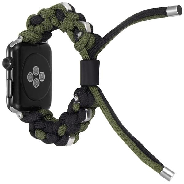 Apple Watch (45 mm) stilfuld nylon + ringurrem i rustfrit stål - Sort / Grøn Multicolor
