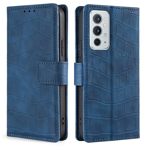 Krokotiilin Nahkainen Läppäkotelo For OnePlus 9RT 5G - Sininen Blue