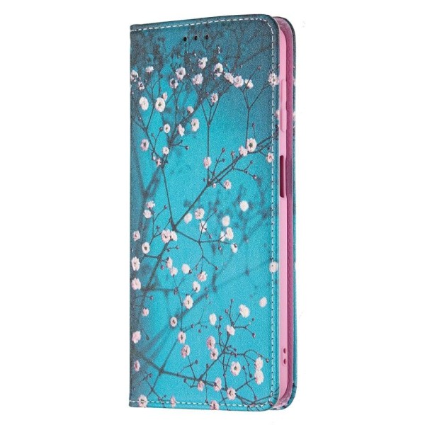 Wonderland Samsung Galaxy A22 4G Flip Suojakotelo - Plum Blossom Blue