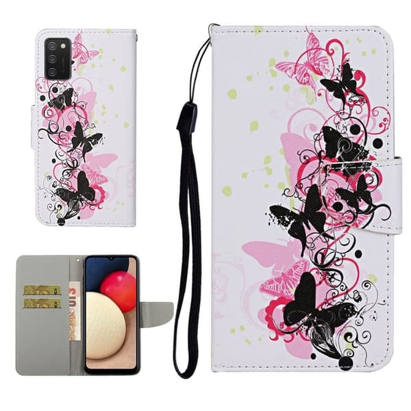 Wonderland Samsung Galaxy A02s (166mm) flip kuoret - Perhonen Multicolor