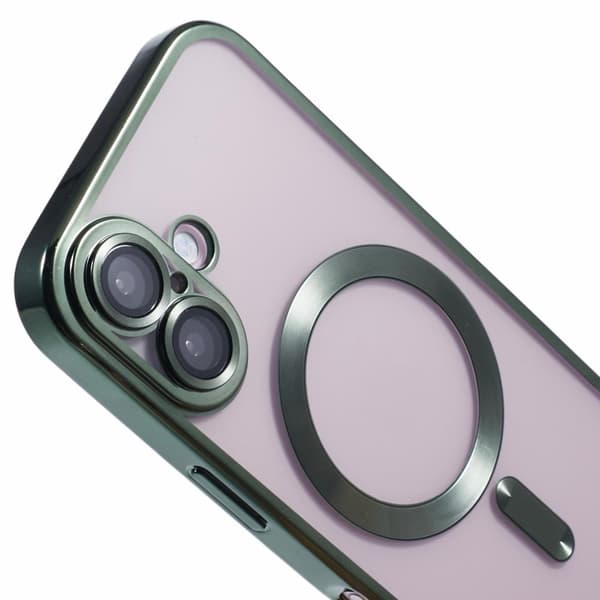 iPhone 16 Plus Magnetfodral Galvaniserad ram Flexibelt telefonskydd med linsfilm - Midnattsgrön Grön