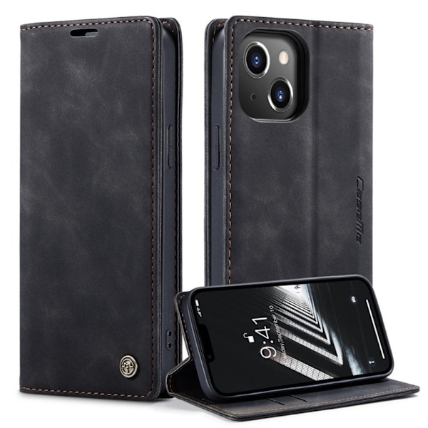 CaseMe iPhone 14 vintage etui - Sort Black