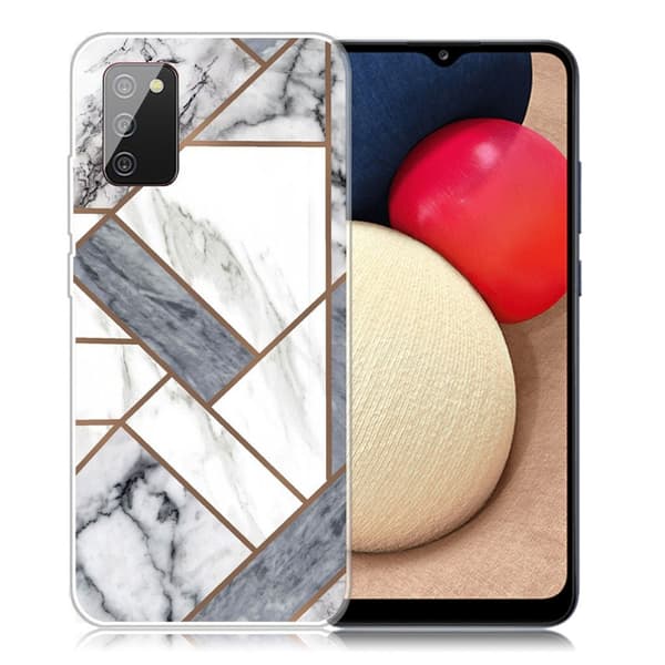 Marble design Samsung Galaxy A02s kotelot - Harmaa / Valkoinen Marmori Laatta White