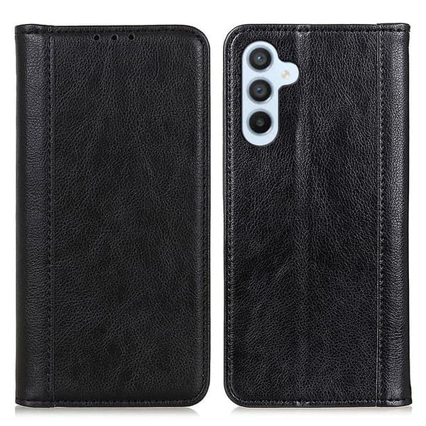 Ekte lærdeksel med magnetisk lukking for Samsung Galaxy M14 - Svart Black