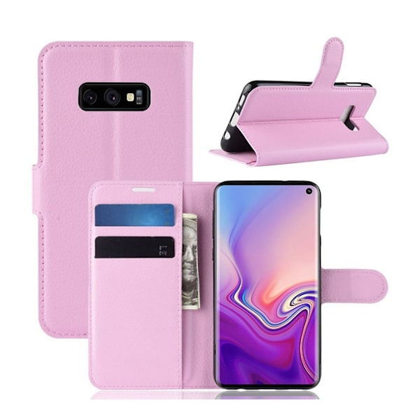 Samsung Galaxy S10e litchi skin læder flip etui - Lyserød Pink