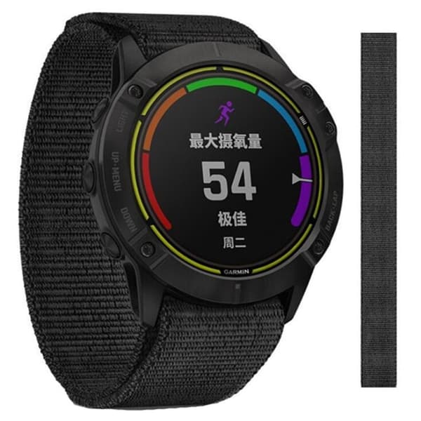 26 mm nylon loop urrem til Garmin-ur - Sort Black