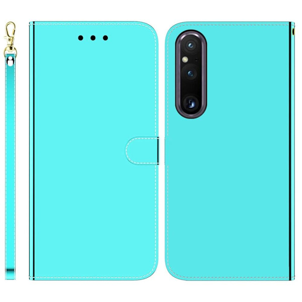 Mirror Sony Xperia 1 V Flip Etui - Cyan Green