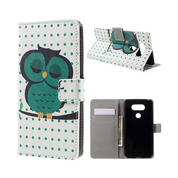 Hagerup læder-etui til LG G5 med kortholder og holder - Sovende ugle Multicolor