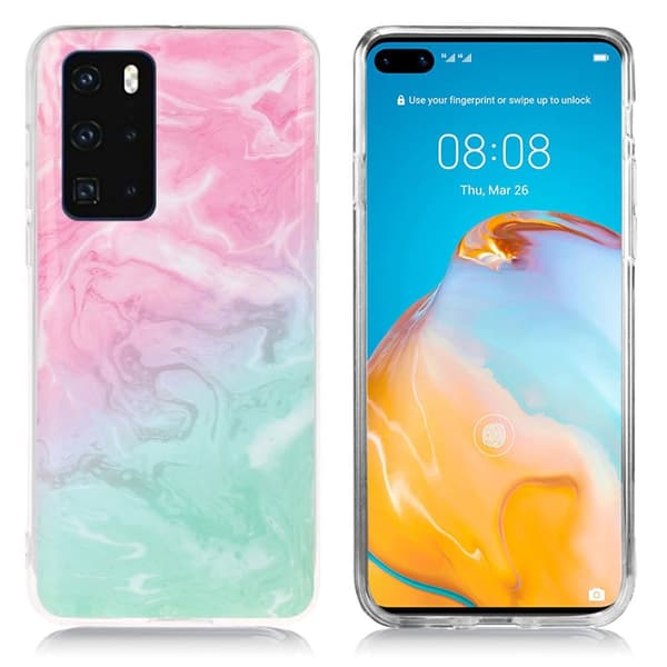 Marmormotiv Huawei P40 skal - Rosa / Cyan Marmor multifärg