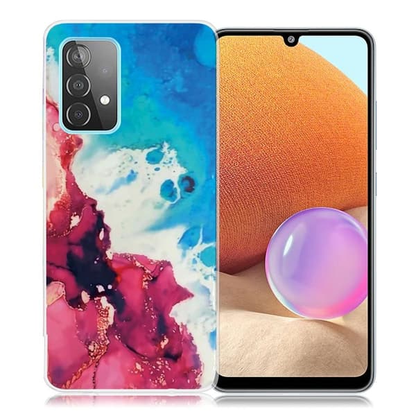 Marble design Samsung Galaxy A32 cover - Stænk Af Rødt Og Blå Blue