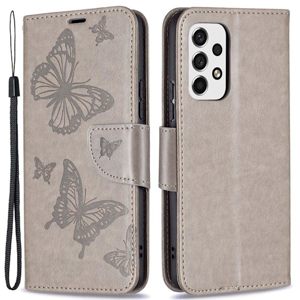 Butterfly läder Samsung Galaxy A53 5G fodral - Silver/Grå Silvergrå