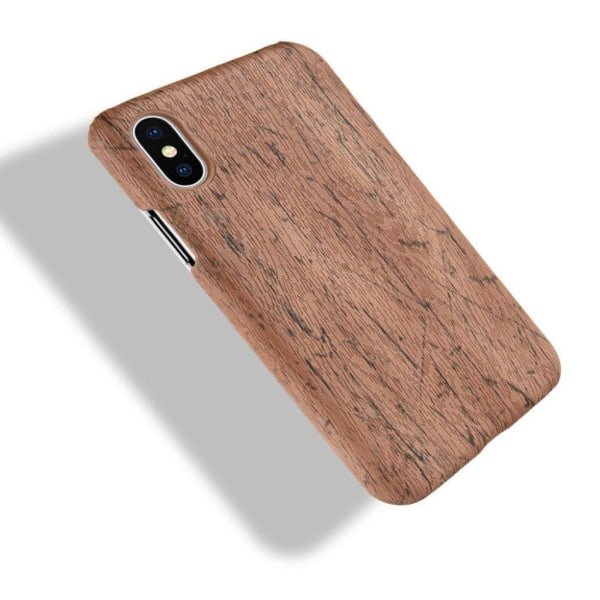 iPhone Xs Max læderetui med træstruktur - Brun Brown