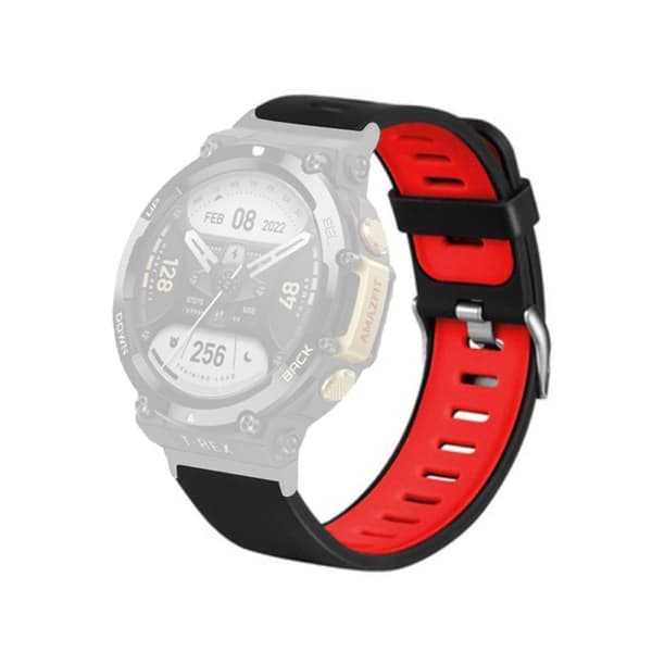 Amazfit T-Rex 2 tofarvet silikone urrem - Sort / Rød Red