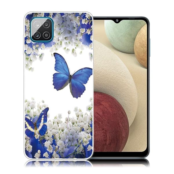 Butterfly Samsung Galaxy A12 5G nahkakotelo - Sininen Perhonen Blue