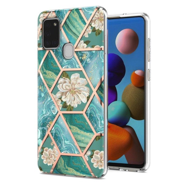 Marble design Samsung Galaxy A21s cover - Grøn Marmor / Blomst Green