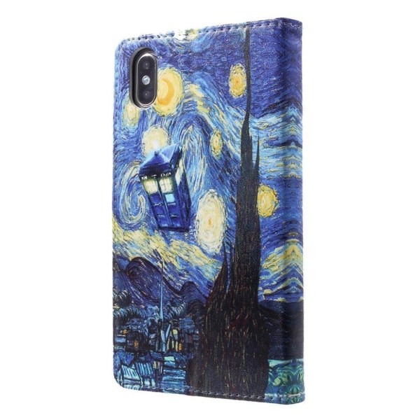 iPhone Xs Max mønstret læder flip cover - Oliemaleri Multicolor