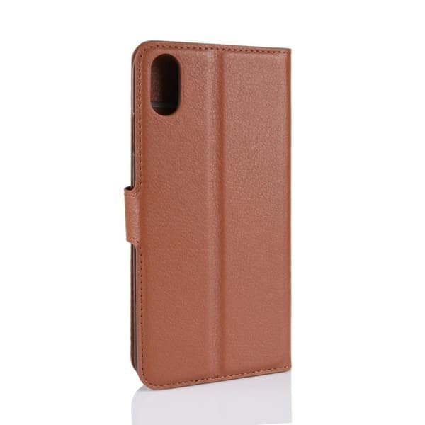 iPhone Xs Max flip etui i læder med litchi-tekstur - Brun Brown