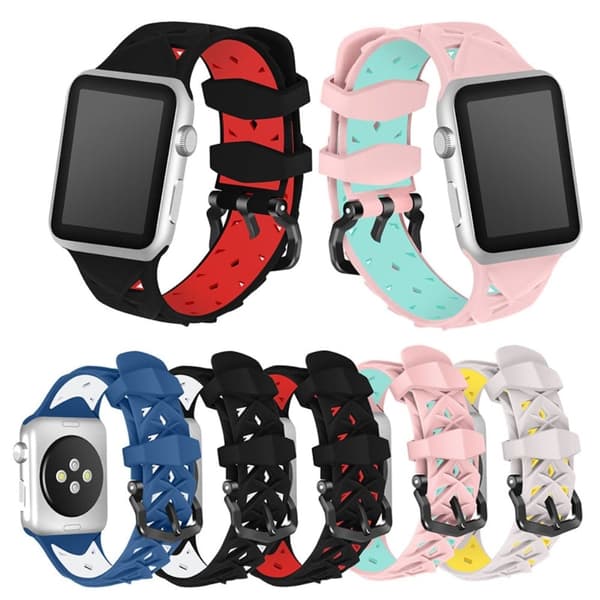 Apple Watch (41mm) kaksivärinen rombinen silikonikellon hihna - Pinkki / Vihreä Multicolor