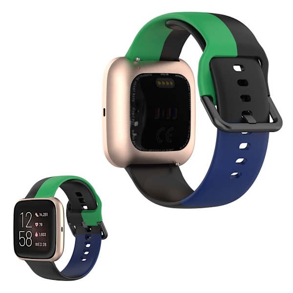 Fitbit Versa 2 / Versa Lite three color silicone watch band - Black / Green / Blue multifärg