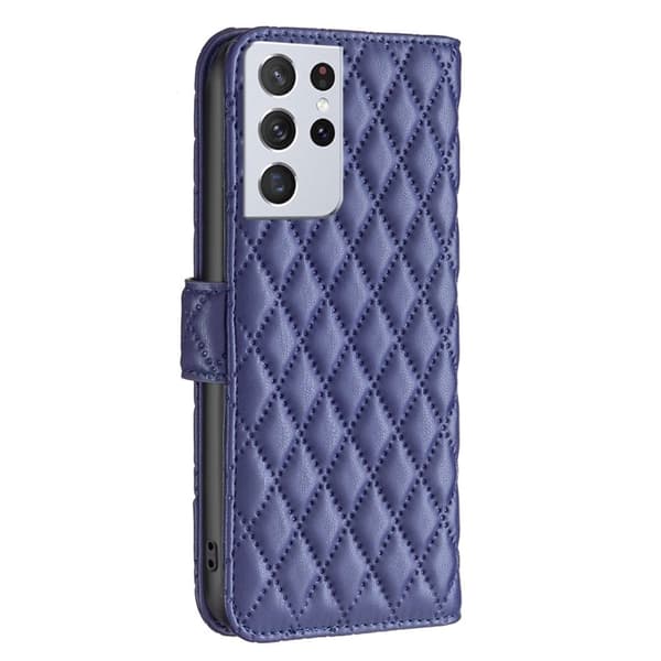 Rombemønster, matt flip-deksel for Samsung Galaxy S21 Ultra 5G - Blå Blue