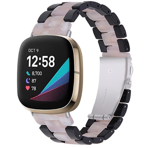 Fitbit Sense / Versa 3 cool perle-urrem - Sort / Lyserød Pink