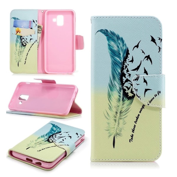 Samsung Galaxy A6 PU Nahka Kuviollinen Lompakko Suojakotelo - Sulkakynä Ja Linnut Multicolor