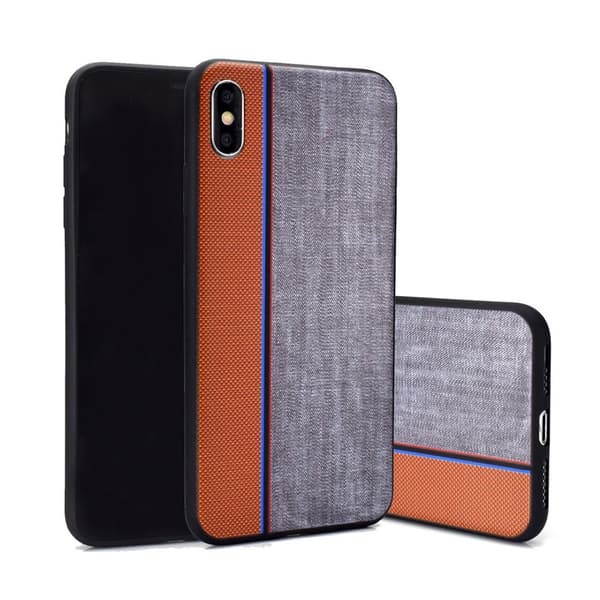 iPhone XS splejsning tekstur jeans stof etui - Rød / Grå Multicolor